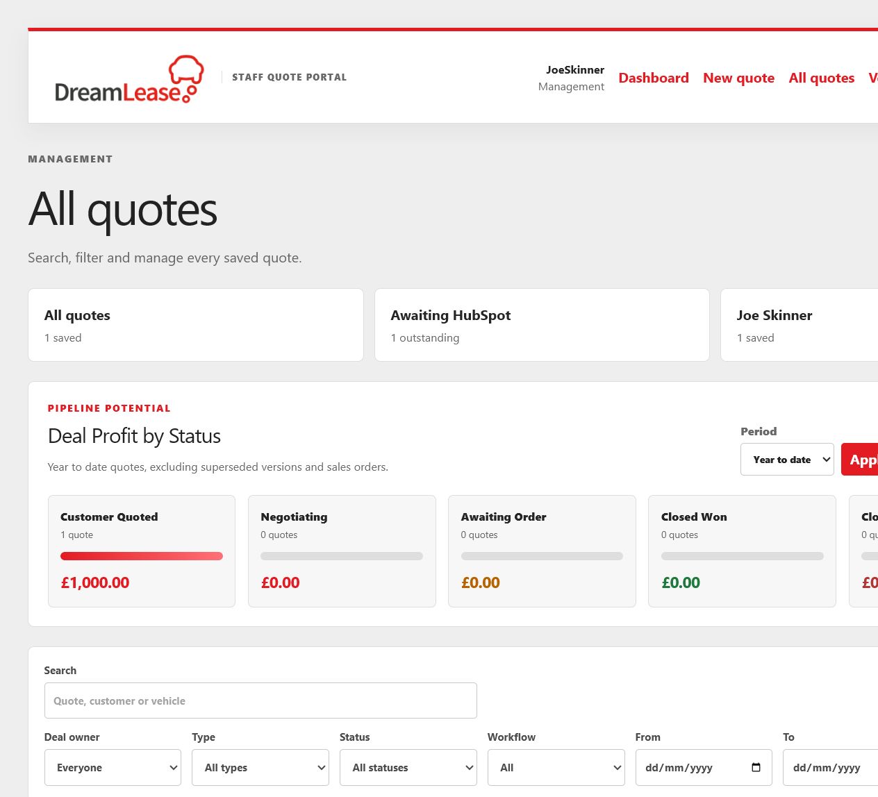 DreamLease all quotes page