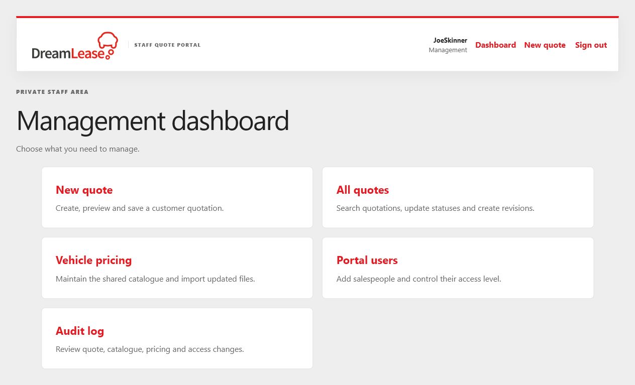 DreamLease management dashboard