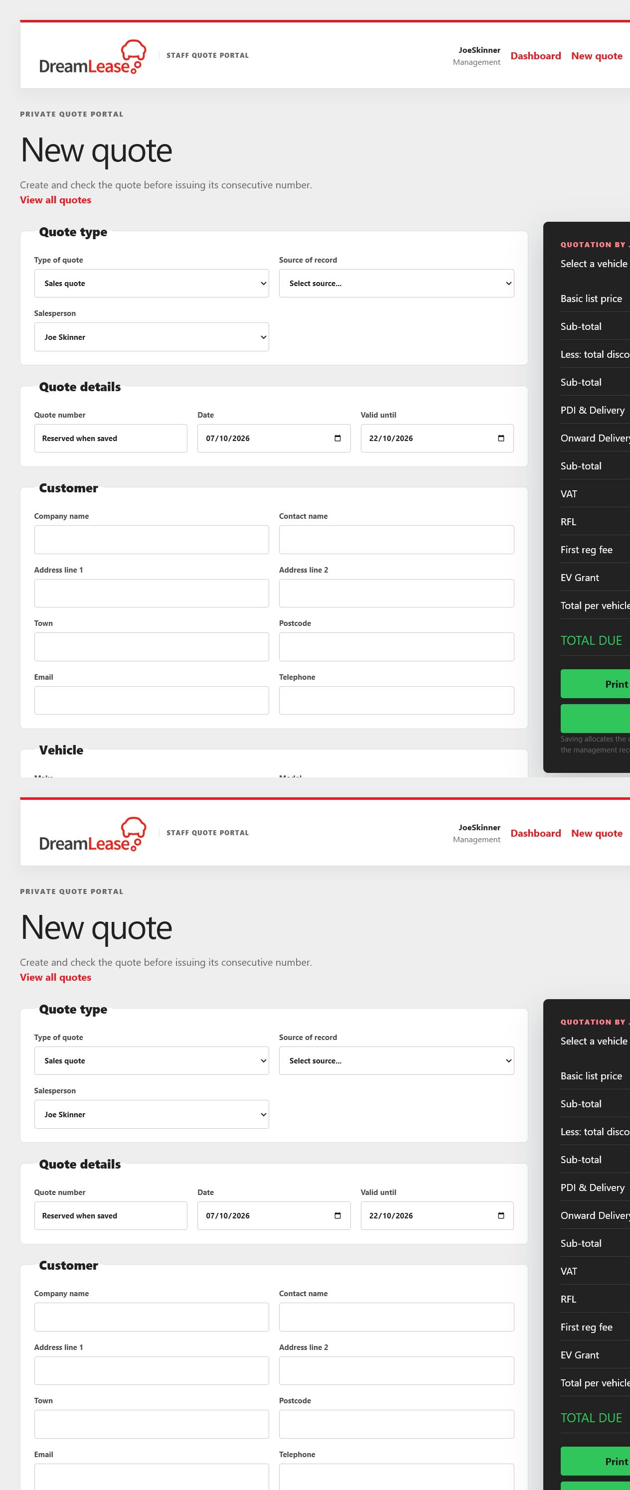 DreamLease new quote builder
